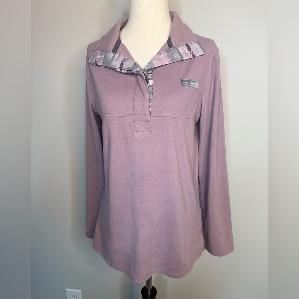 Sz S Simply Southern oversized light fleece purple Aztec pullover long sleeve